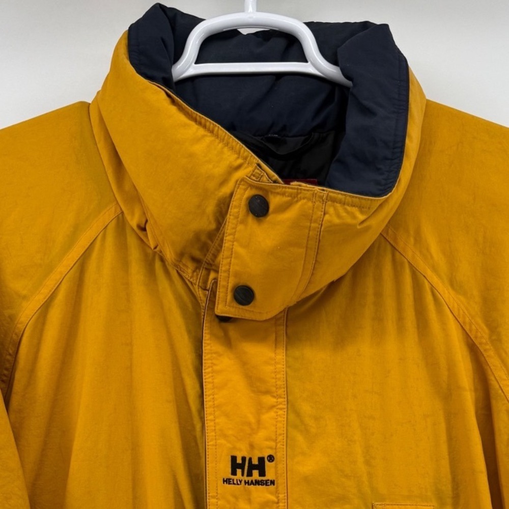 Vintage Helly Hansen Sailing Jacket XL Mustard Yellow Stowaway Hood Rain Coat